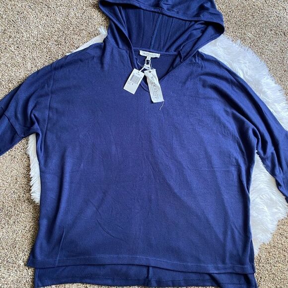 Workshop Republic Short Sleeve Thin Hooded Shirt Blue New Womens Stretch Medium - Picture 5 of 11